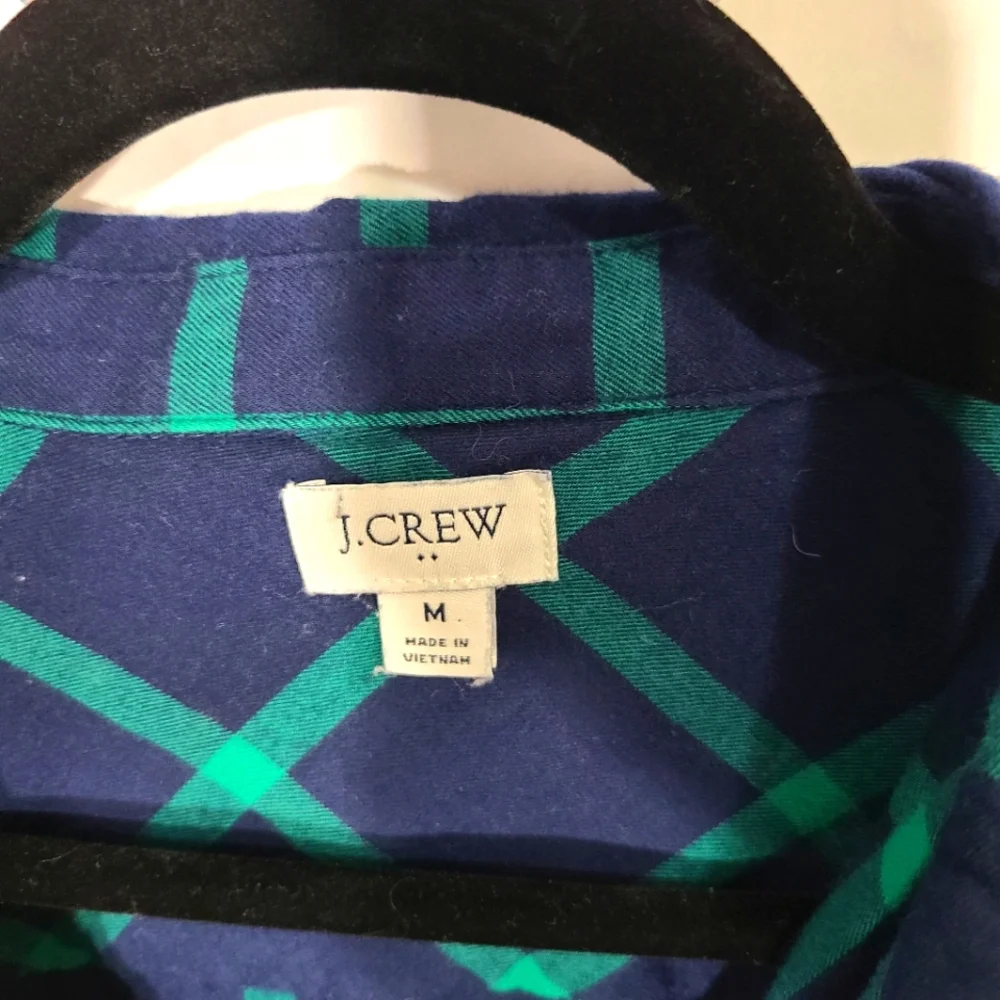 J‎ Crew Women's Medium M Blue and Green Buffalo Check Shirt 1/4 Button Up